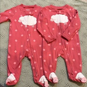 Carter's Coral Pink Polka Dot Footed One-Pieces with Sheep Appliques